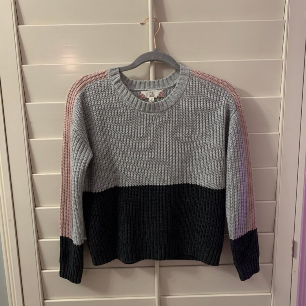 pink grey black color block sweater
